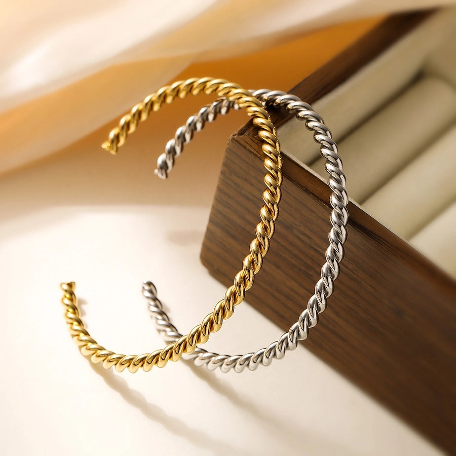 Retro Simple Style Commute Geometric 304 Stainless Steel Cuff Bracelets In Bulk