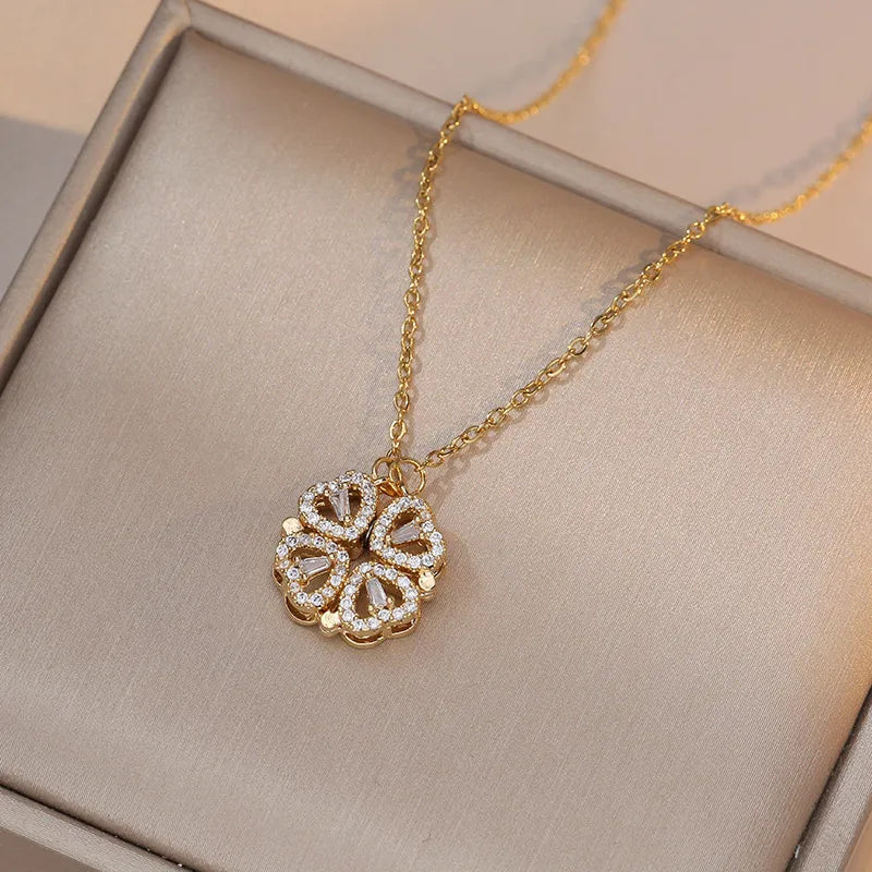 Wholesale Jewelry Vacation Classic Style Heart Shape Titanium Steel Zircon Inlay Pendant Necklace cable chain