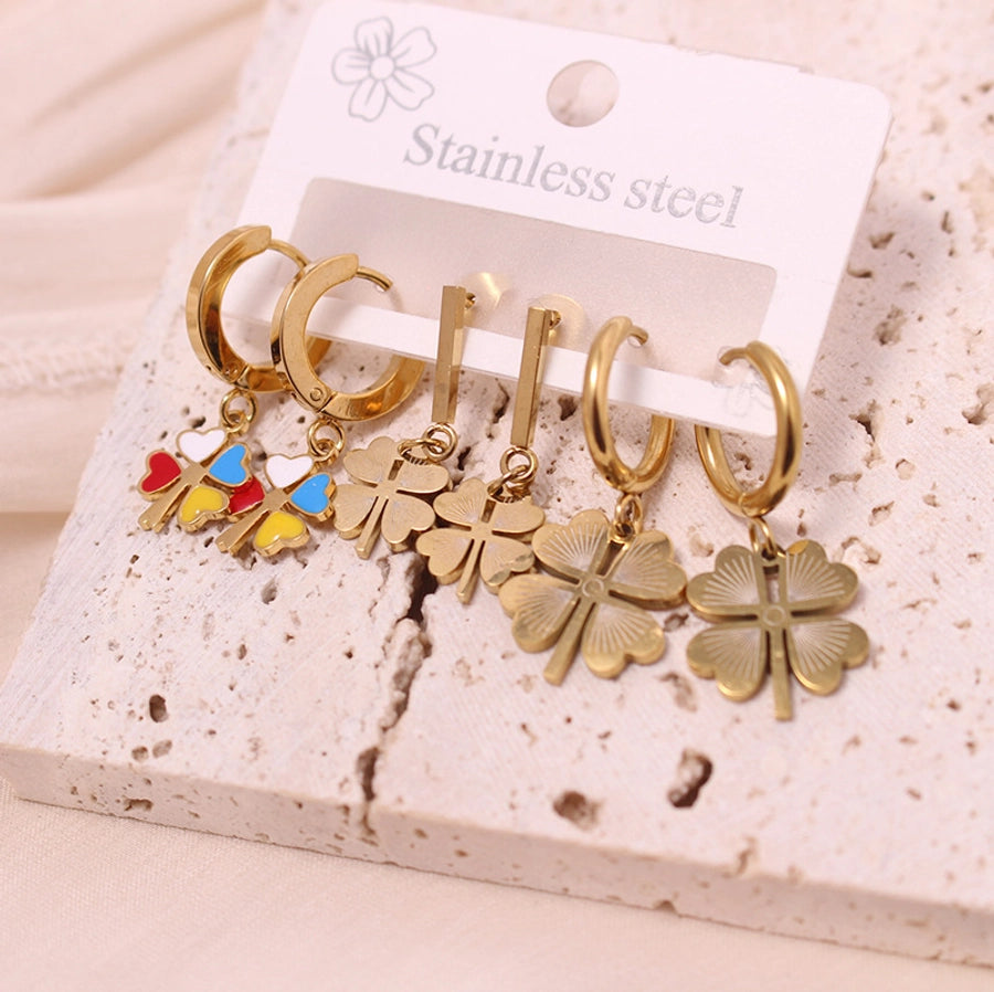 1 Set Vacation Simple Style Leaf Heart Shape Flower Plating Titanium Steel Drop Earrings