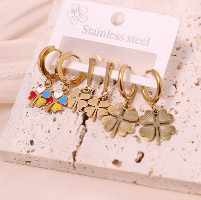 1 Set Vacation Simple Style Leaf Heart Shape Flower Plating Titanium Steel Drop Earrings