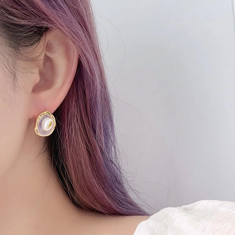 1 Pair Retro Baroque Style Geometric Inlay Copper Freshwater Pearl 18K Gold Plated Ear Studs