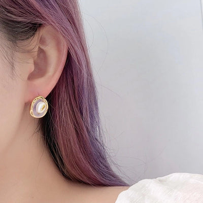 1 Pair Retro Baroque Style Geometric Inlay Copper Freshwater Pearl 18K Gold Plated Ear Studs