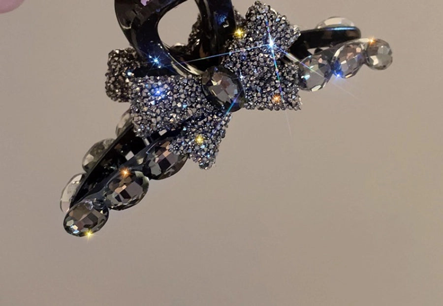 Full diamond bow large hair clip high-grade updo hairpin female back spoon  New elegant clip headdress