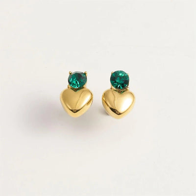 1 Pair IG Style Heart Shape 304 Stainless Steel Rhinestones 18K Gold Plated Earrings