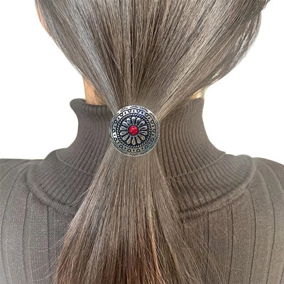 Women's Classical Ethnic Style Classic Style Cross Round Cattle Alloy Polyester Inlay Turquoise Hair Tie