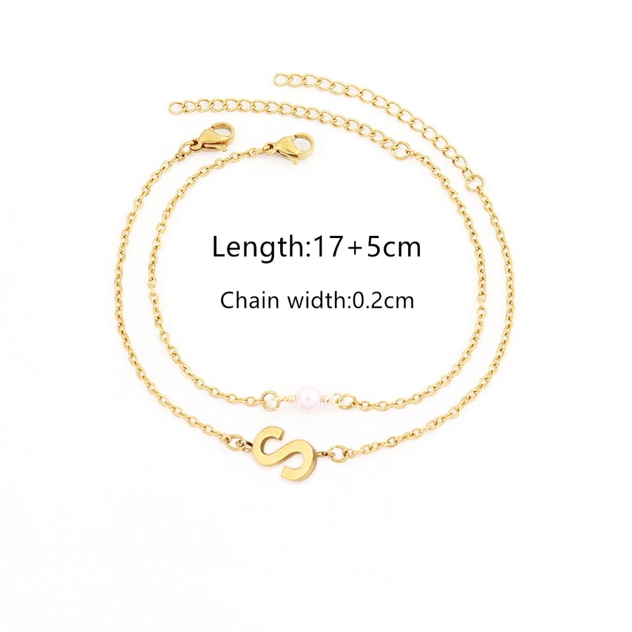 Elegant Simple Style Classic Style Letter 201 Stainless Steel 304 Stainless Steel Artificial Pearl Stainless Steel Bracelets In Bulk