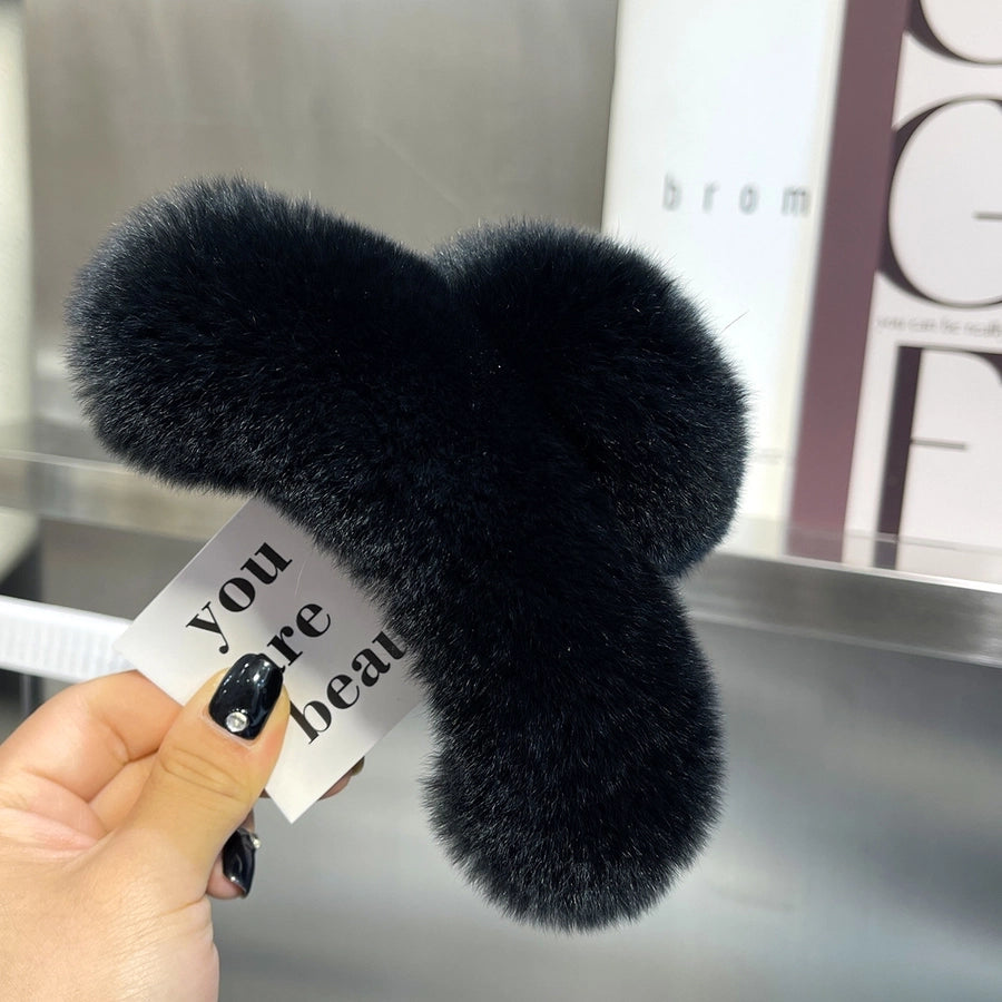 simple style geometric solid color rabbit fur hair claws 1 piece