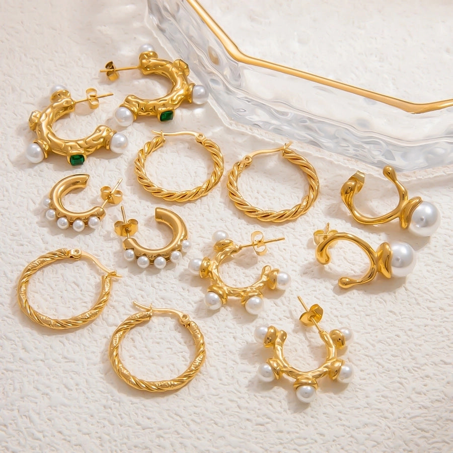 1 Pair Elegant Solid Color Plating Inlay 304 Stainless Steel Pearl 18K Gold Plated Earrings Ear Studs