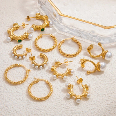 1 Pair Elegant Solid Color Plating Inlay 304 Stainless Steel Pearl 18K Gold Plated Earrings Ear Studs