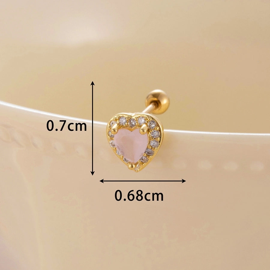 1 Piece Classic Style Heart Shape Inlay Copper Zircon Ear Studs