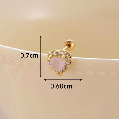 1 Piece Classic Style Heart Shape Inlay Copper Zircon Ear Studs