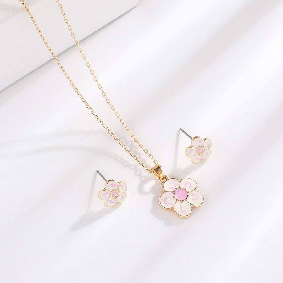 creative children's jewelry set cartoon flower jewelry set alloy drop oil necklace earrings two-piece set