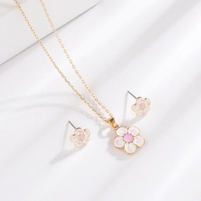 creative children's jewelry set cartoon flower jewelry set alloy drop oil necklace earrings two-piece set