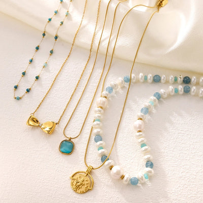 Jewelry Simple Style Bow Knot 304 Stainless Steel natural stone 18K Gold Plated Pendant Necklace