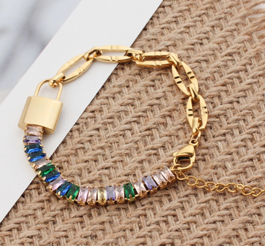 Elegant Streetwear Rectangle Titanium Steel Zircon Bracelets In Bulk