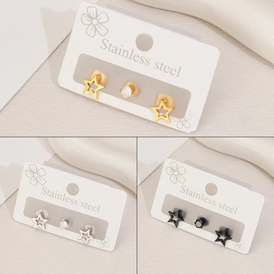 1 Set Sweet Simple Style Star Polishing Hollow Out Inlay 304 Stainless Steel Zircon 18K Gold Plated Ear Studs