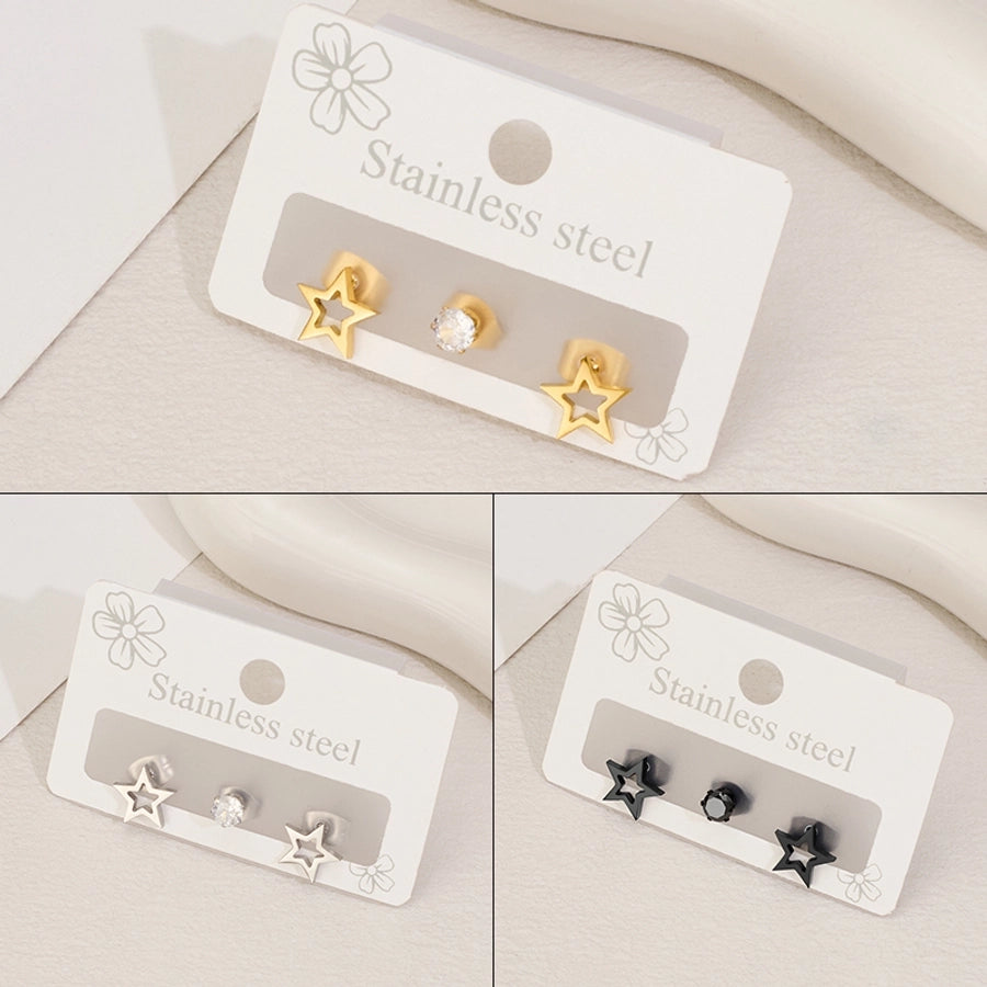 1 Set Sweet Simple Style Star Polishing Hollow Out Inlay 304 Stainless Steel Zircon 18K Gold Plated Ear Studs