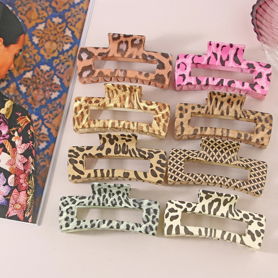 retro leopard plastic printing hair claws 1 piece