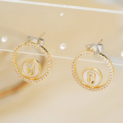 1 Pair Elegant Hip-Hop Shiny Geometric Inlay Copper Zircon K Gold Plated Ear Studs