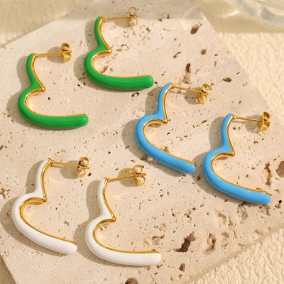 1 Pair IG Style Geometric Polishing Enamel Plating 304 Stainless Steel 18K Gold Plated Ear Studs