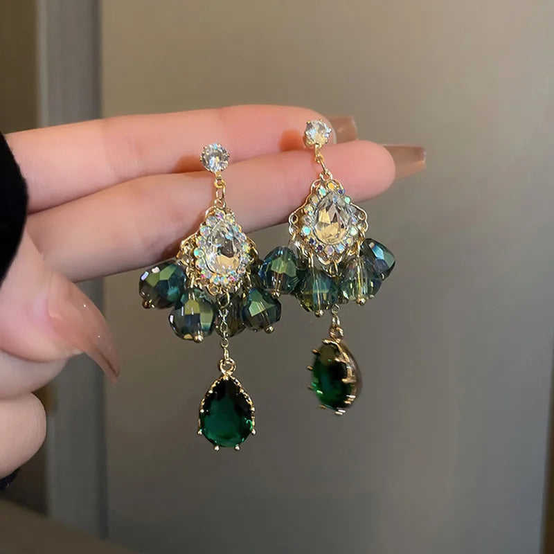 1 pair retro geometric heart shape bow knot alloy rhinestones drop earrings