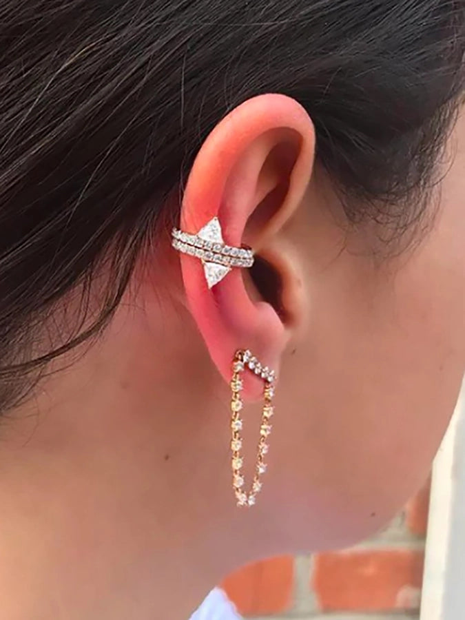 1 Pair Elegant Shiny Geometric Inlay Copper Zircon 24K Gold Plated Ear Cuffs