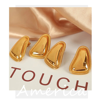 1 Pair IG Style Retro French Style Geometric Polishing Plating 304 Stainless Steel 18K Gold Plated Ear Studs