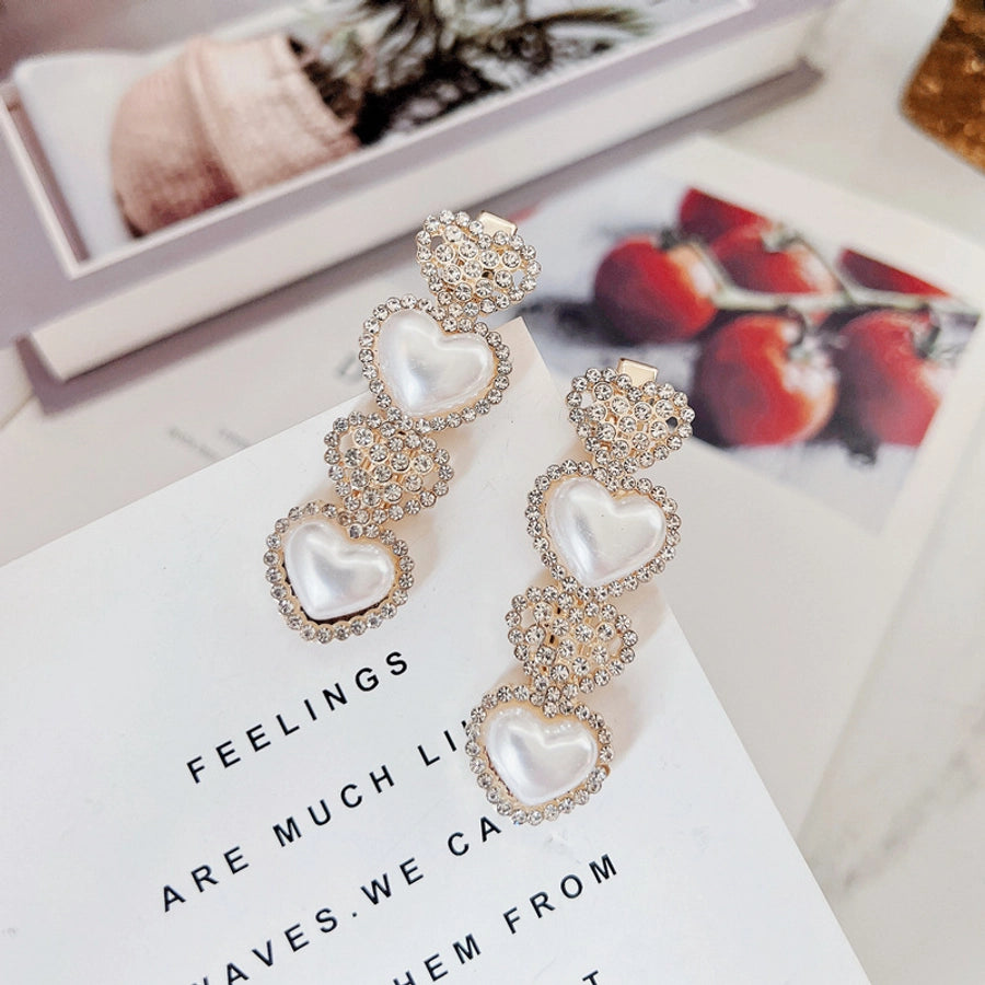fashion heart shape alloy inlay artificial pearls rhinestones hair clip 1 pair