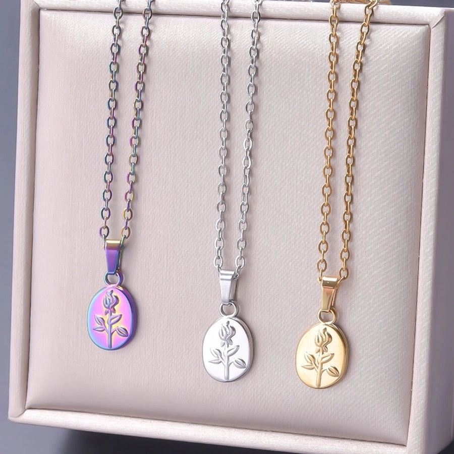 Jewelry Basic Modern Style Classic Style Flower 304 Stainless Steel 18K Gold Plated Plating Pendant Necklace
