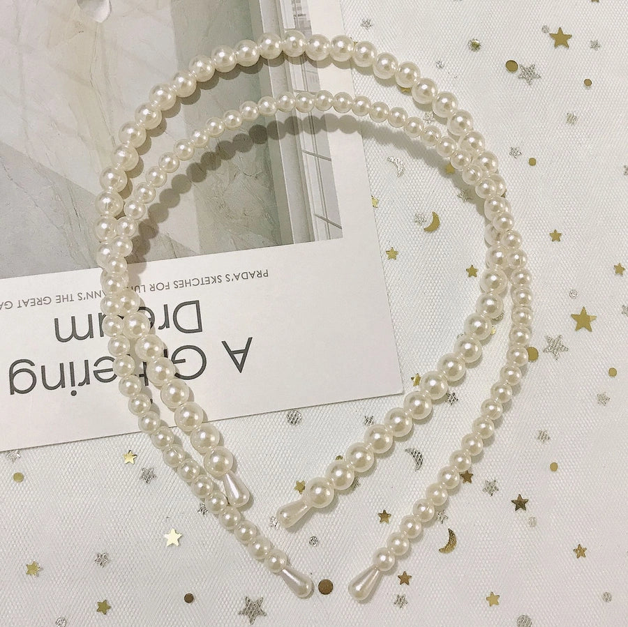 simple style round baroque pearls chain inlay pearl hair band