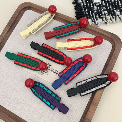 Simple Red Bean Metal Barrettes Advanced Retro Easy Matching BB Clip Elegant Girl Side Bang Clip Duckbill Clip