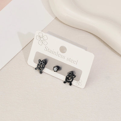1 Set Halloween Cute Sweet Animal Cat Bat Polishing Inlay 304 Stainless Steel Zircon 18K Gold Plated Ear Studs