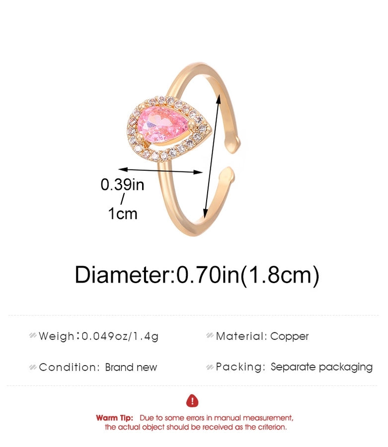 Copper Inlay Geometric Heart Shape Zircon Open Rings