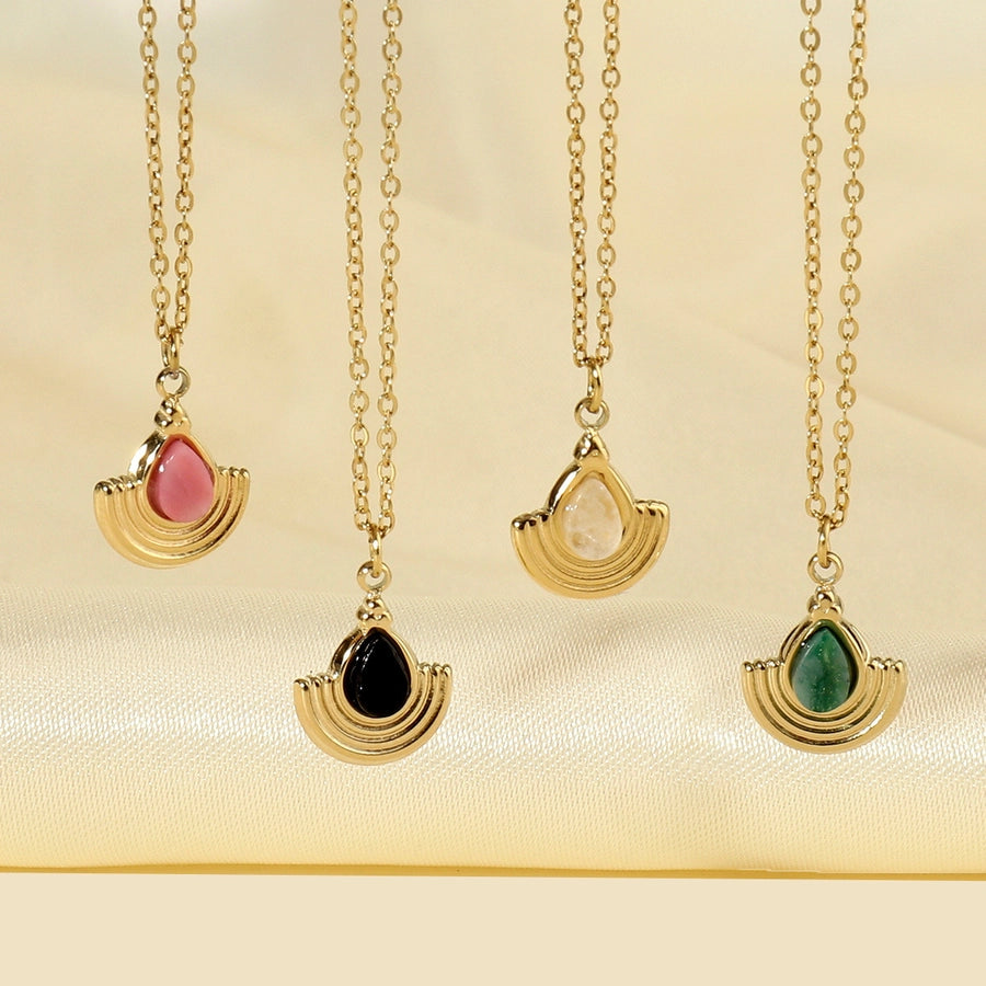 Jewelry Vintage Style French Style Simple Style Geometric Titanium Steel Natural Stone 14K Gold Plated Plating Pendant Necklace