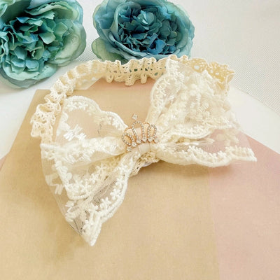 princess solid color bow knot lace net yarn hair band