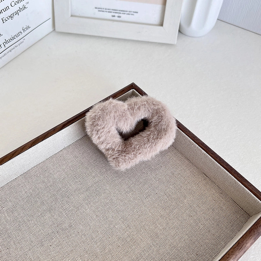 Women's Sweet Heart Shape Faux rabbit fur Plastic Handmade Hair Clip