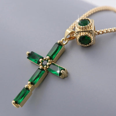 1 Pcs Green Series Cross Creative Pendant Copper Plating 18K Gold Inlaid Cubic Zirconia Necklace with Piercing Love Heart Dot Accessories Removable Wear Simple Fashion for Men Women Daily Wear