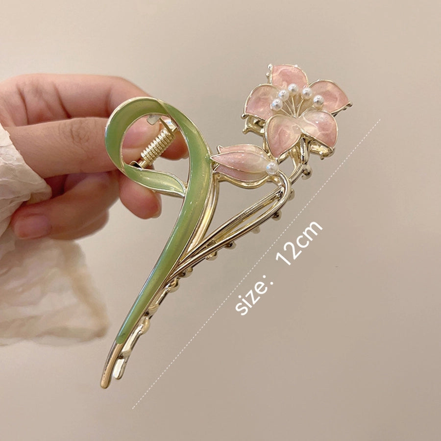 sweet flower alloy plating inlay artificial pearls hair claws
