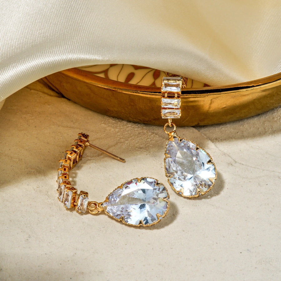 1 Pair Elegant Simple Style Streetwear Water Droplets Inlay Copper Zircon K Gold Plated Rhodium Plated Drop Earrings