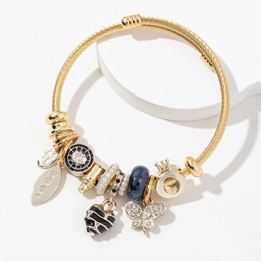 Casual Elegant Lady Heart Shape Dragonfly 304 Stainless Steel Alloy Artificial Crystal Bangle In Bulk