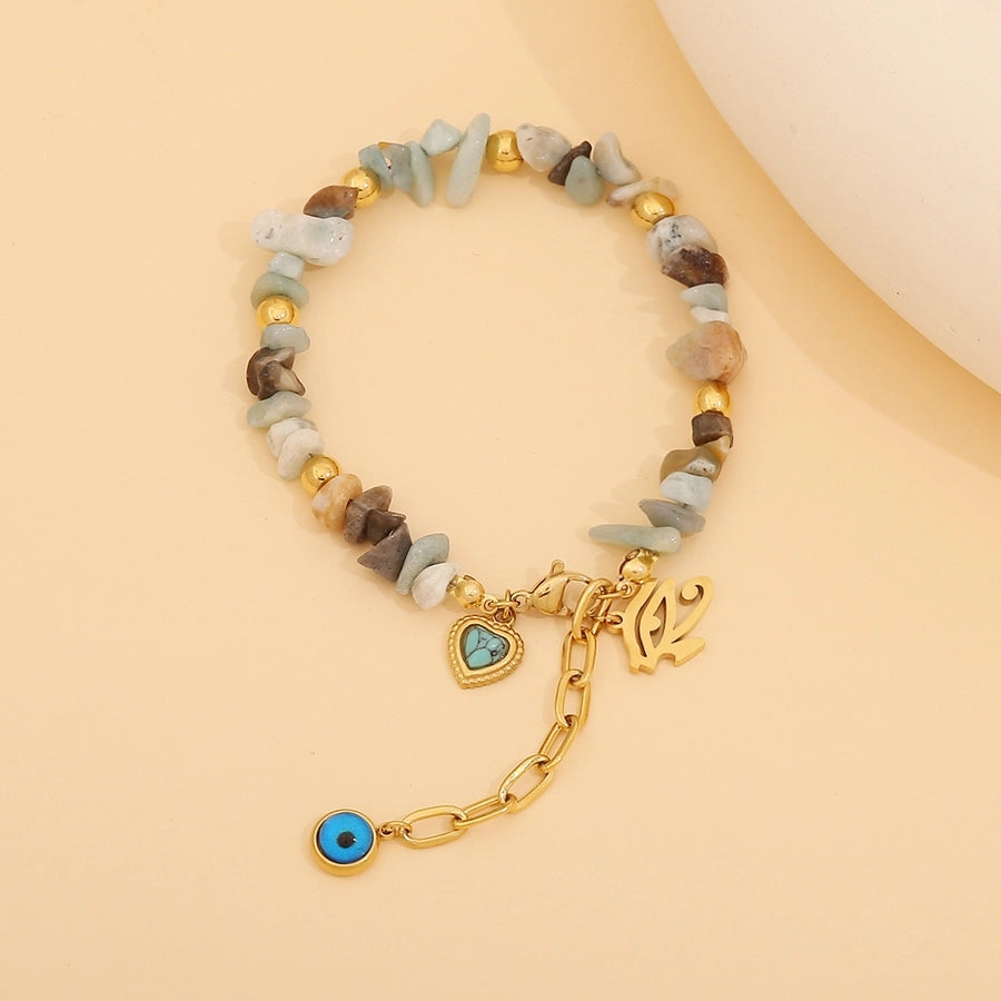 Elegant Commute Heart Shape Eye 18K Gold Plated 304 Stainless Steel Stone  Bracelets