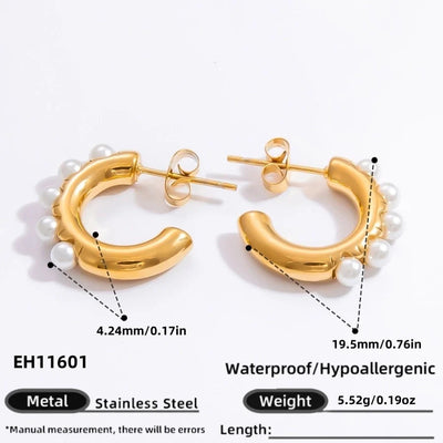 1 Pair Elegant Solid Color Plating Inlay 304 Stainless Steel Pearl 18K Gold Plated Earrings Ear Studs