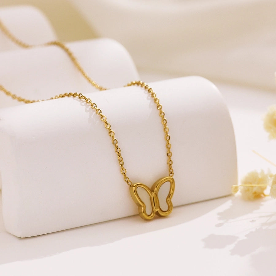 Jewelry Cute Romantic Simple Style Butterfly 304 Stainless Steel Pendant Necklace