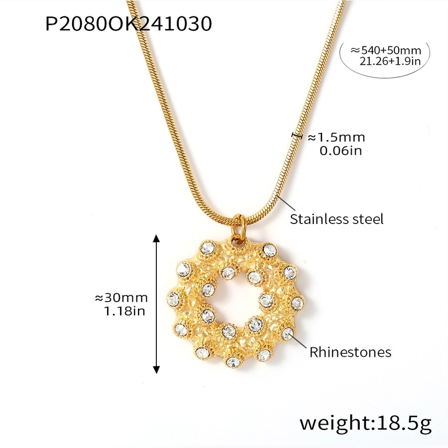 Jewelry Elegant Circle 304 Stainless Steel Rhinestones Glass Stone 18K Gold Plated Plating Inlay Earrings Necklace