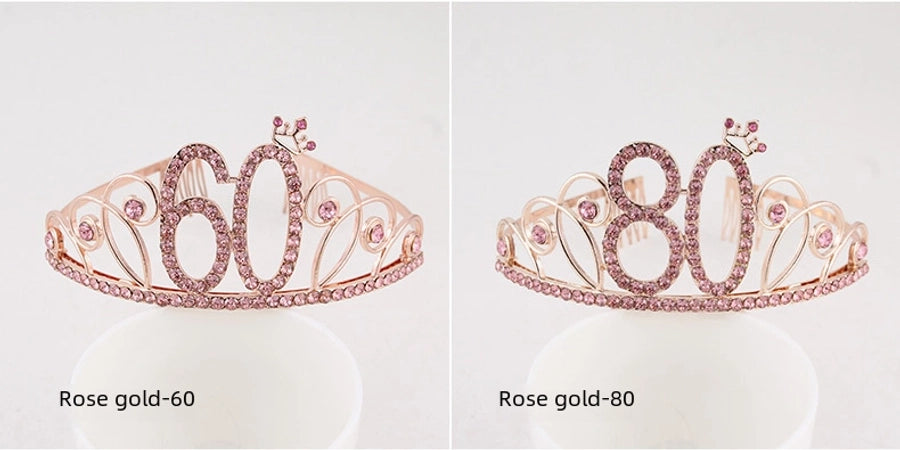 New Birthday Crown  60 Digital Birthday Headband Bridal Banquet Rhinestone Hair Accessories Alloy Headband Women