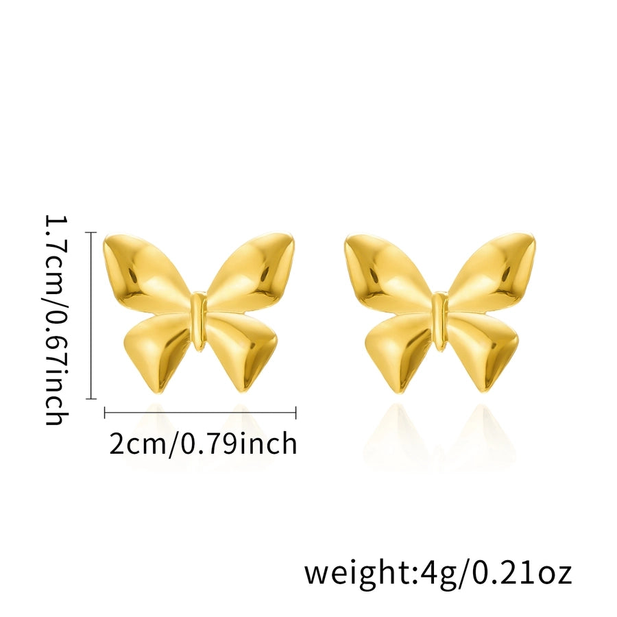 1 Pair Elegant Heart Shape Butterfly Bow Knot 201 Stainless Steel Ear Studs