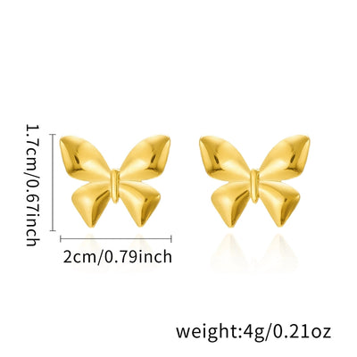 1 Pair Elegant Heart Shape Butterfly Bow Knot 201 Stainless Steel Ear Studs