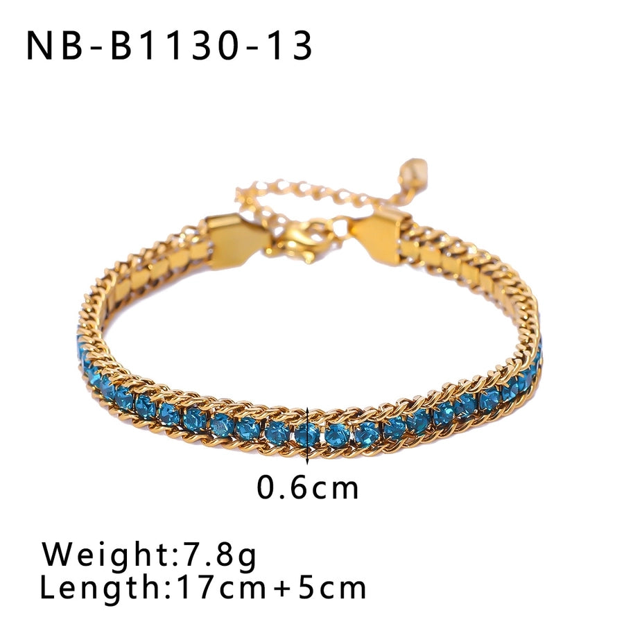 IG Style Geometric 304 Stainless Steel 18K Gold Plated Zircon Tennis Chain Bracelets In Bulk