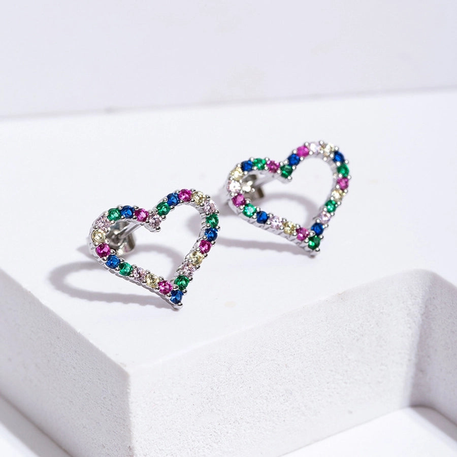 1 Pair Elegant Simple Style Heart Shape Copper Zircon Ear Studs