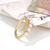 Copper Plating 18K Color Retaining Glossy Zircon Imitation Pearl Open Ring